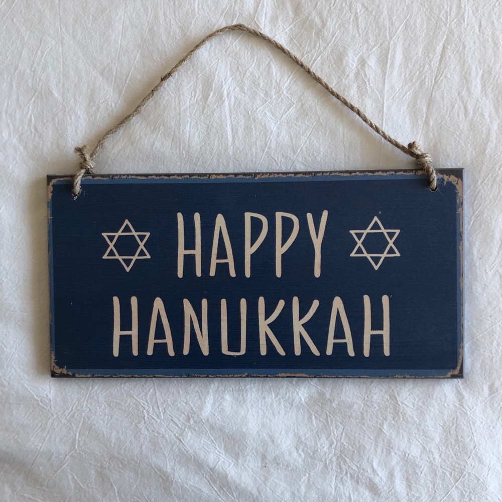 HAPPY HANUKKAH Rustic Holiday Wood Hanging Sign